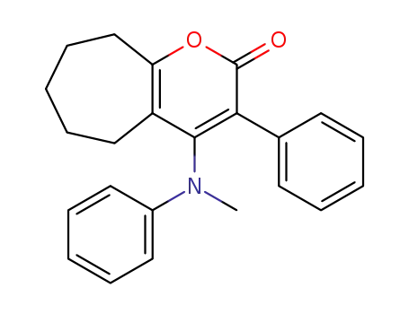 Molecular Structure of 142335-79-3 (Cyclohepta[b]pyran-2(5H)-one,
6,7,8,9-tetrahydro-4-(methylphenylamino)-3-phenyl-)