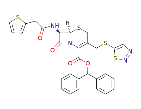 (6<i>R</i>)-8-oxo-3-[1,2,3]thiadiazol-5-ylsulfanylmethyl-7<i>t</i>-(2-thiophen-2-yl-acetylamino)-(6<i>r</i><i>H</i>)-5-thia-1-aza-bicyclo[4.2.0]oct-2-ene-2-carboxylic acid benzhydryl ester