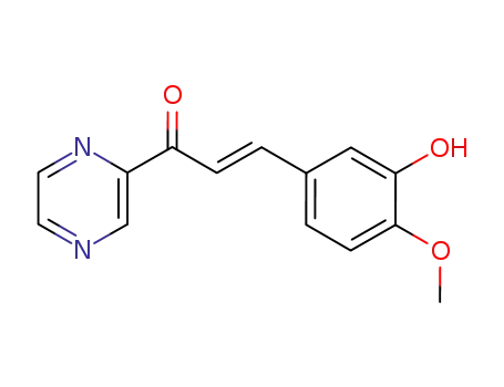 Molecular Structure of 74476-22-5 ((E)-3-(3-Hydroxy-4-methoxy-phenyl)-1-pyrazin-2-yl-propenone)