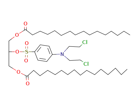 Molecular Structure of 68179-68-0 (Hexadecanoic acid 2-{4-[bis-(2-chloro-ethyl)-amino]-benzenesulfonyloxy}-3-hexadecanoyloxy-propyl ester)