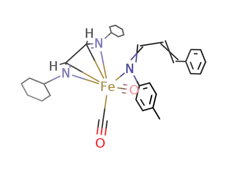 dicarbonyl(σ-N-(1-para-tolyl,4-Ph-1-aza-1,3-butadiene))(η4-(1,4-bis(cyclohexyl)-1,4-diaza-1,3-butadiene))iron