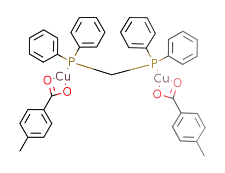 CH<sub>3</sub>C<sub>6</sub>H<sub>4</sub>CO<sub>2</sub>Cu(P(C<sub>6</sub>H<sub>5</sub>)2)CH<sub>2</sub>(P(C<sub>6</sub>H<sub>5</sub>)2)CH<sub>3</sub>C<sub>6</sub>H<sub>4</sub>CO<sub>2</sub>Cu