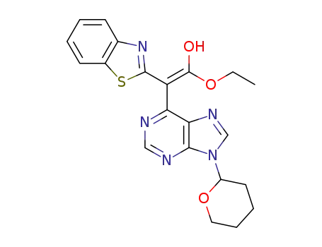 Molecular Structure of 128033-40-9 ((E)-2-Benzothiazol-2-yl-1-ethoxy-2-[9-(tetrahydro-pyran-2-yl)-9H-purin-6-yl]-ethenol)