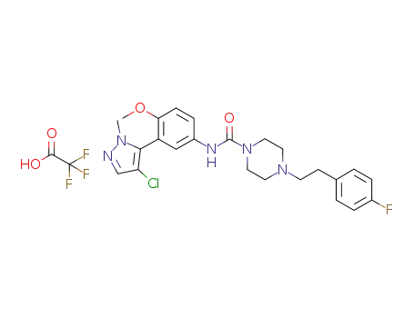 Molecular Structure of 1235992-73-0 (N-[3-(4-chloro-1-methyl-1H-pyrazol-5-yl)-4-methoxyphenyl]-4-(4-fluorophenethyl)piperazine-1-carboxamide trifluoroacetic acid)