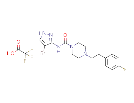 Molecular Structure of 1235992-76-3 (N-(4-bromo-1H-pyrazol-3-yl)-4-(4-fluorophenethyl)piperazine-1-carboxamide trifluoroacetic acid)