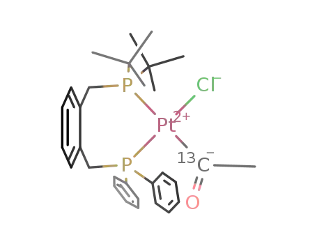 Molecular Structure of 1227375-32-7 ([(α-(di-tert-butylphosphino)-α'-(diphenylphosphino)xylene)PtCl((13)C(O)CH3])