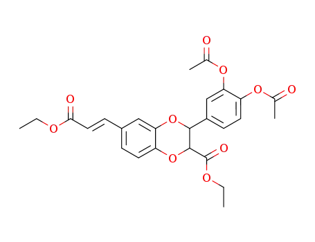 Molecular Structure of 106543-64-0 (3-(3,4-Diacetoxy-phenyl)-6-((E)-2-ethoxycarbonyl-vinyl)-2,3-dihydro-benzo[1,4]dioxine-2-carboxylic acid ethyl ester)