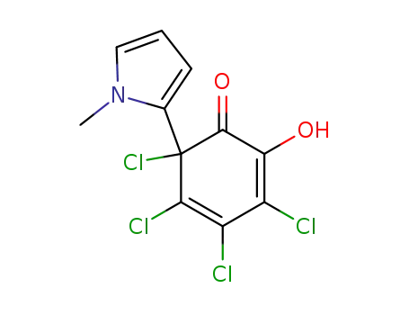 Molecular Structure of 105688-87-7 (2,4-Cyclohexadien-1-one,
3,4,5,6-tetrachloro-2-hydroxy-6-(1-methyl-1H-pyrrol-2-yl)-)