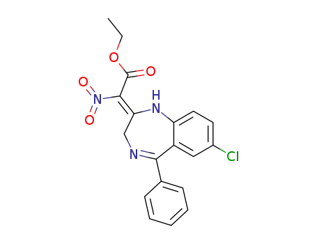 Molecular Structure of 133473-91-3 (α-(7-chloro-1,3-dihydro-5-phenyl-2H-1,4-benzodiazepin-2-ylidene)-α-nitroacetic acid ethyl ester)