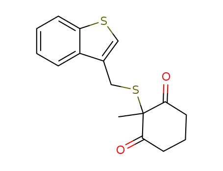 Molecular Structure of 89030-55-7 (1,3-Cyclohexanedione, 2-[(benzo[b]thien-3-ylmethyl)thio]-2-methyl-)