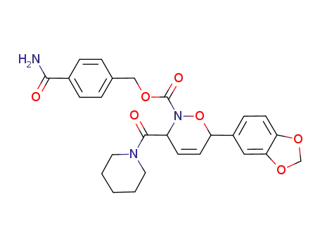 Molecular Structure of 1033756-91-0 (6-(benzo[1,3]dioxol-5-yl)-3-(piperidin-1-ylcarbonyl)-3,6-dihydro-[1,2]oxazine-2-carboxylic acid 4-carbamoylbenzyl ester)