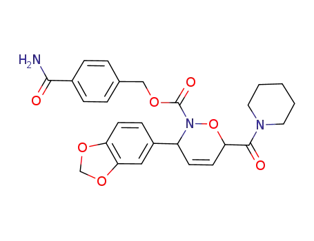 Molecular Structure of 1033757-21-9 (3-(benzo[1,3]dioxol-5-yl)-6-(piperidin-1-ylcarbonyl)-3,6-dihydro-[1,2]oxazine-2-carboxylic acid 4-carbamoylbenzyl ester)