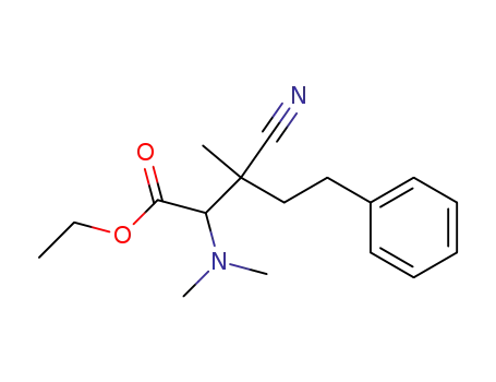 Molecular Structure of 63909-27-3 (Benzenepentanoic acid, b-cyano-a-(dimethylamino)-b-methyl-, ethyl
ester)
