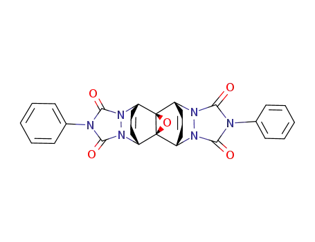 Molecular Structure of 64806-90-2 (5a,12a-epoxy-2,9-diphenyl-(5a<i>c</i>,12a<i>c</i>)-5a,6,12a,13-tetrahydro-5<i>H</i>,12<i>H</i>-5<i>r</i>,13<i>c</i>;6<i>c</i>,12<i>c</i>-dietheno-[1,2,4]triazolo[1,2-<i>a</i>][1,2,4]triazolo[1',2':1,2]pyridazino[4,5-<i>d</i>]pyridazine-1,3,8,10-tetraone)