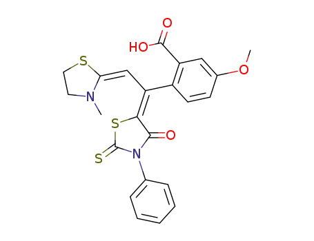 5-methoxy-2-[2-(3-methyl-thiazolidin-2-yliden)-1-(4-oxo-3-phenyl-2-thioxo-thiazolidin-5-yliden)-ethyl]-benzoic acid