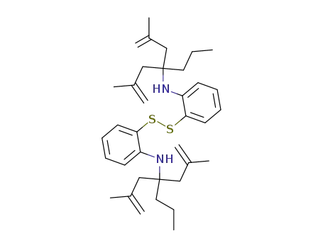 Molecular Structure of 91258-42-3 (Benzenamine,
2,2'-dithiobis[N-[3-methyl-1-(2-methyl-2-propenyl)-1-propyl-3-butenyl]-)