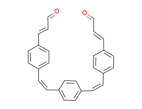 Molecular Structure of 89546-52-1 (2-Propenal, 3,3'-[1,4-phenylenebis(2,1-ethenediyl-4,1-phenylene)]bis-,
(E,E,Z,Z)-)