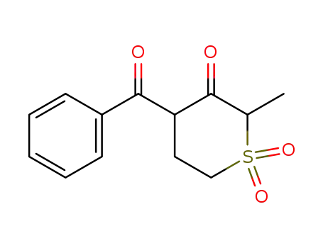 Molecular Structure of 89717-37-3 (2H-Thiopyran-3(4H)-one, 4-benzoyldihydro-2-methyl-, 1,1-dioxide)