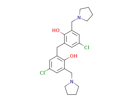 Molecular Structure of 102886-32-8 (bis-(5-chloro-2-hydroxy-3-pyrrolidinomethyl-phenyl)-methane)