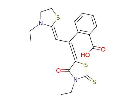2-[1-(3-ethyl-4-oxo-2-thioxo-thiazolidin-5-yliden)-2-(3-ethyl-thiazolidin-2-yliden)-ethyl]-benzoic acid