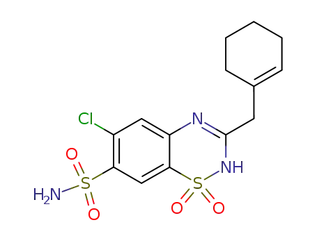 Molecular Structure of 111293-37-9 (6-chloro-3-cyclohex-1-enylmethyl-1,1-dioxo-1,2(4)-dihydro-1λ<sup>6</sup>-benzo[1,2,4]thiadiazine-7-sulfonic acid amide)