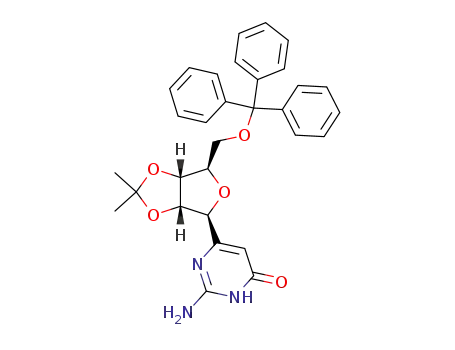 2-amino-6-(<i>O</i><sup>2</sup>,<i>O</i><sup>3</sup>-isopropylidene-<i>O</i><sup>5</sup>-trityl-β-<i>D</i>-ribofuranosyl)-3<i>H</i>-pyrimidin-4-one