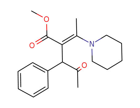 Molecular Structure of 89446-99-1 (Benzenepropanoic acid, b-acetyl-a-[1-(1-piperidinyl)ethylidene]-,
methyl ester)