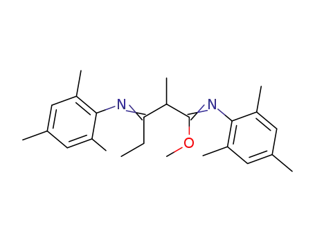 Molecular Structure of 89827-21-4 (Pentanimidic acid,
2-methyl-N-(2,4,6-trimethylphenyl)-3-[(2,4,6-trimethylphenyl)imino]-,
methyl ester)