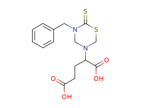 Molecular Structure of 138995-93-4 (Pentanedioic acid,
2-[dihydro-5-(phenylmethyl)-6-thioxo-2H-1,3,5-thiadiazin-3(4H)-yl]-, (S)-)