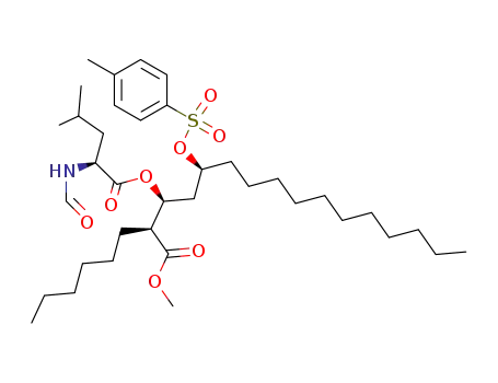 Molecular Structure of 145643-74-9 (Methyl (2S,3S,5S)-3-<(S)-2-formamido-4-methylpentanoyloxy>-2-hexyl-5-<(4-tolyl)sulfonyloxy>hexadecanoate)