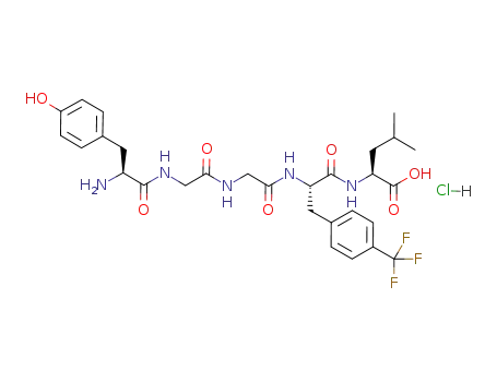 Molecular Structure of 125218-25-9 ((S)-2-[(S)-2-(2-{2-[(S)-2-Amino-3-(4-hydroxy-phenyl)-propionylamino]-acetylamino}-acetylamino)-3-(4-trifluoromethyl-phenyl)-propionylamino]-4-methyl-pentanoic acid; hydrochloride)