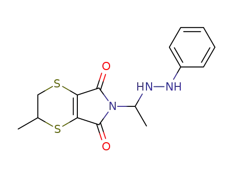 Molecular Structure of 62582-56-3 (5H-1,4-Dithiino[2,3-c]pyrrole-5,7(6H)-dione,
2,3-dihydro-2-methyl-6-[1-(2-phenylhydrazino)ethyl]-)