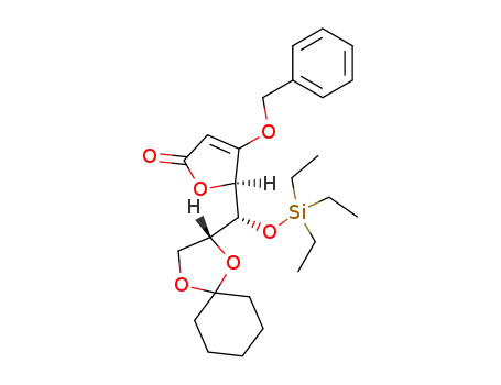 Molecular Structure of 137734-21-5 ((R)-4-Benzyloxy-5-((R)-(R)-1,4-dioxa-spiro[4.5]dec-2-yl-triethylsilanyloxy-methyl)-5H-furan-2-one)