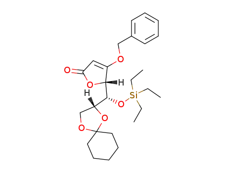Molecular Structure of 137734-20-4 ((S)-4-Benzyloxy-5-((R)-(R)-1,4-dioxa-spiro[4.5]dec-2-yl-triethylsilanyloxy-methyl)-5H-furan-2-one)