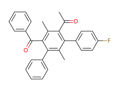 Molecular Structure of 80948-35-2 (Ethanone,
1-(6'-benzoyl-4''-fluoro-2',5'-dimethyl[1,1':3',1''-terphenyl]-4'-yl)-)