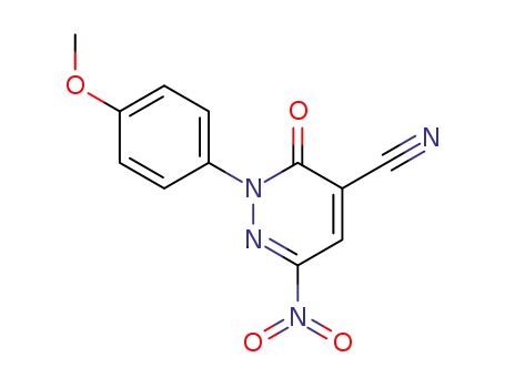 Molecular Structure of 137715-24-3 (4-Pyridazinecarbonitrile,
2,3-dihydro-2-(4-methoxyphenyl)-6-nitro-3-oxo-)