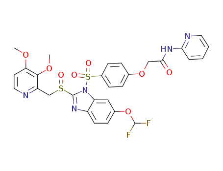 Molecular Structure of 519183-26-7 (2-{4-[(6-(difluoromethoxy)-2-{[(3,4-dimethoxy-2-pyridyl)methyl]sulfinyl}benzimidazol-1-yl)sulfonyl]phenoxy}-N-(2-pyridyl)acetamide)
