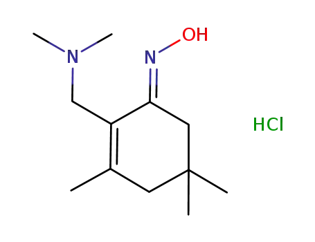 Molecular Structure of 1247792-04-6 ((E)-2-(dimethylaminomethyl)-3,5,5-trimethylcyclohex-2-en-1-one oxime hydrochloride)