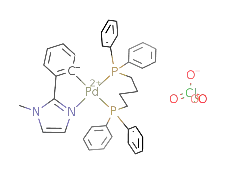 Molecular Structure of 202066-49-7 ([Pd(o-C<sub>6</sub>H<sub>4</sub>C=NCH=CHNMe)((C<sub>6</sub>H<sub>5</sub>)2P(CH<sub>2</sub>)4P(C<sub>6</sub>H<sub>5</sub>)2-P,P)]ClO<sub>4</sub>)