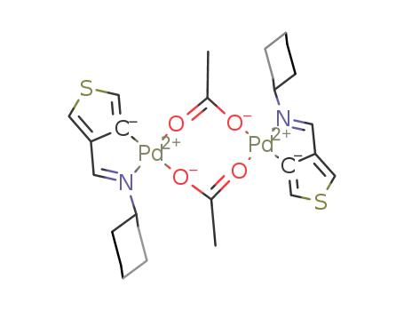 Molecular Structure of 1015807-60-9 ([palladium(II)(4-SC<sub>4</sub>H<sub>2</sub>C(H)=NCy)(O<sub>2</sub>CMe)]2)