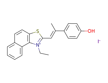 Molecular Structure of 112023-05-9 (1-ethyl-2-[2-(4-hydroxy-phenyl)-propenyl]-naphtho[1,2-<i>d</i>]thiazolium; iodide)