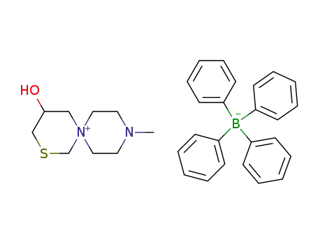 Molecular Structure of 6218-59-3 (4-hydroxy-9-methyl-2-thia-9-aza-6-azonia-spiro[5.5]undecane; tetraphenylborate)