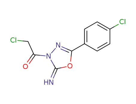 Molecular Structure of 34254-11-0 (3-chloroacetyl-5-(4-chloro-phenyl)-3<i>H</i>-[1,3,4]oxadiazol-2-ylideneamine)