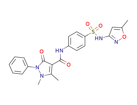 Molecular Structure of 61226-16-2 (1,5-dimethyl-3-oxo-2-phenyl-2,3-dihydro-1<i>H</i>-pyrazole-4-carboxylic acid 4-(5-methyl-isoxazol-3-ylsulfamoyl)-anilide)