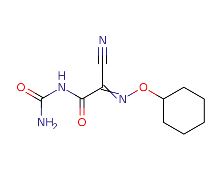 Molecular Structure of 57967-08-5 (Acetamide, N-(aminocarbonyl)-2-cyano-2-[(cyclohexyloxy)imino]-)