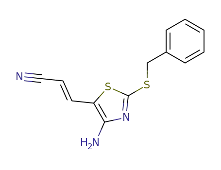 Molecular Structure of 67944-62-1 (3<i>t</i>-(4-amino-2-benzylsulfanyl-thiazol-5-yl)-acrylonitrile)