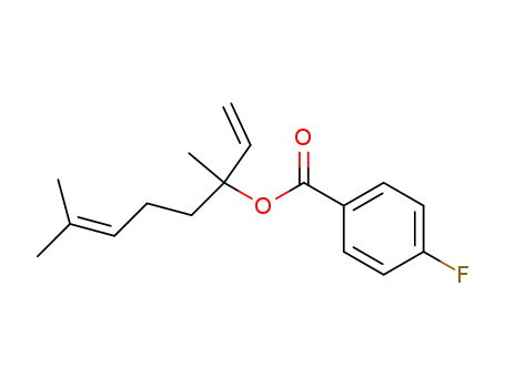 Molecular Structure of 26438-15-3 (4-Fluoro-benzoic acid 1,5-dimethyl-1-vinyl-hex-4-enyl ester)