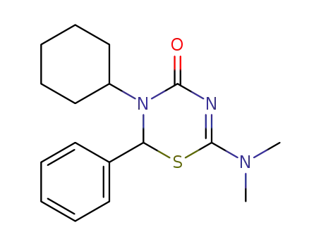 Molecular Structure of 25847-74-9 (3-cyclohexyl-6-dimethylamino-2-phenyl-2,3-dihydro-[1,3,5]thiadiazin-4-one)