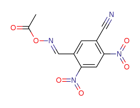 Molecular Structure of 67640-47-5 (Benzonitrile, 5-[[(acetyloxy)imino]methyl]-2,4-dinitro-, (E)-)