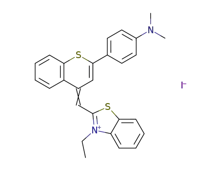 Molecular Structure of 117882-65-2 (2-(4-dimethylamino-phenyl)-4-(3-ethyl-3<i>H</i>-benzothiazol-2-ylidenemethyl)-thiochromenylium; iodide)